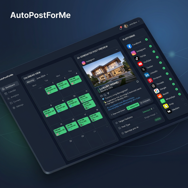 AutoPostForMe AI Dashboard — tự động đăng bài lên 13 nền tảng